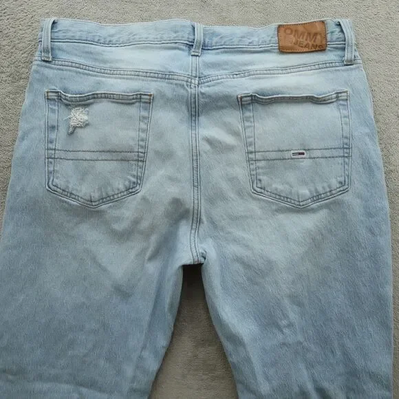 Tommy Jeans Mens Size 36x32 Blue Relaxed Straight Stretch Light Wash Distressed - Picture 14 of 16